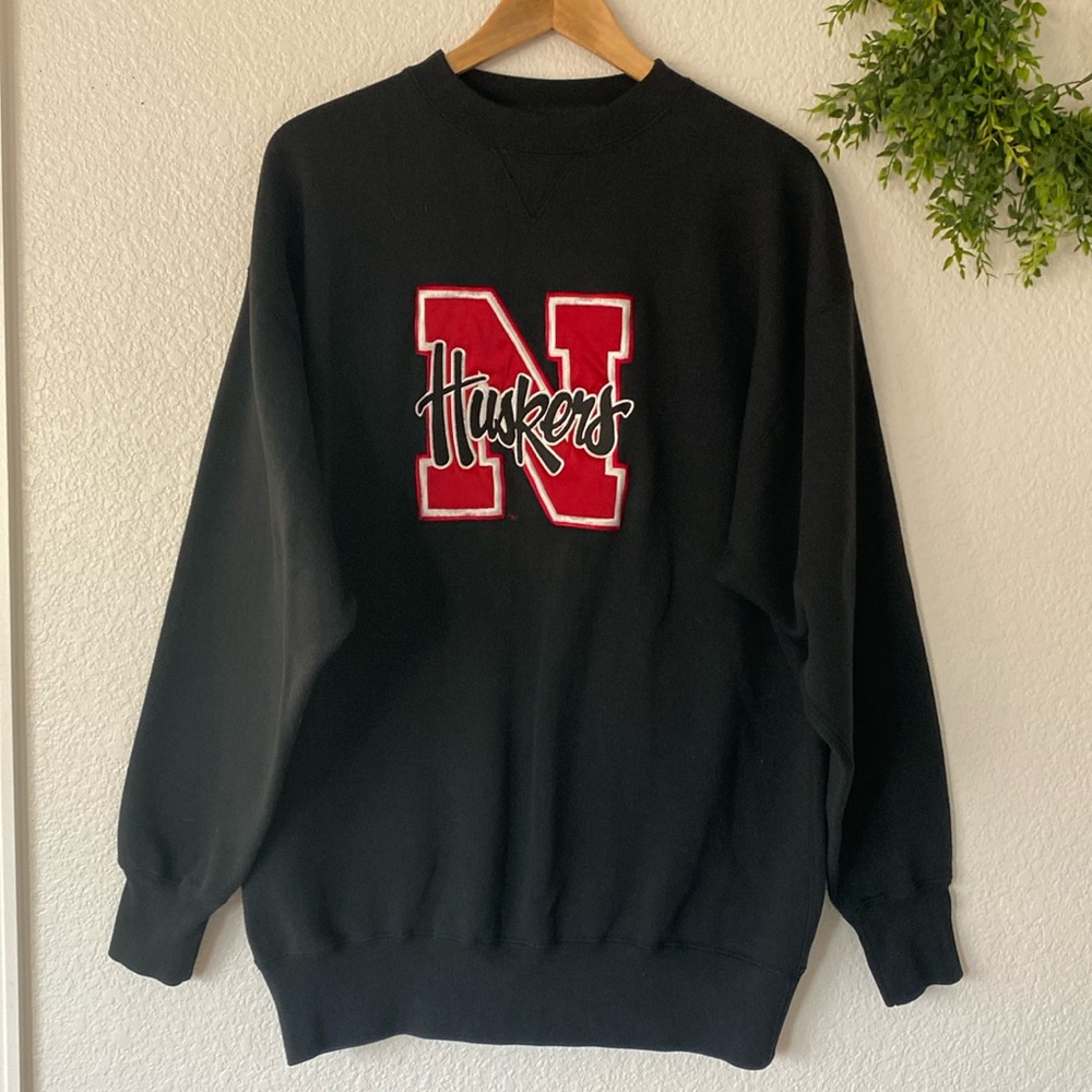 Vintage Midwest Embroidery Black Nebraska Huskers Sweatshirt Size XL